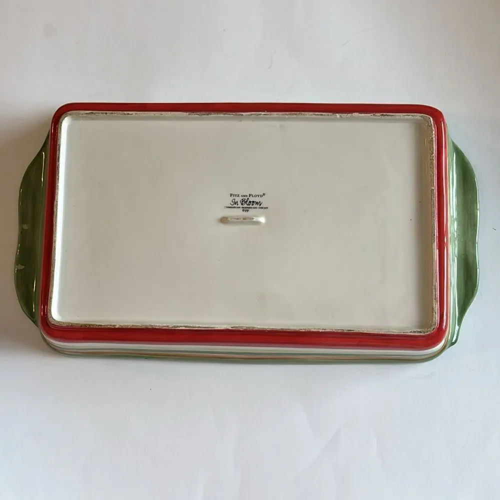 Fitz and Floyd In Bloom Floral Stripe Ceramic Rectangle Baking Casserole Dish